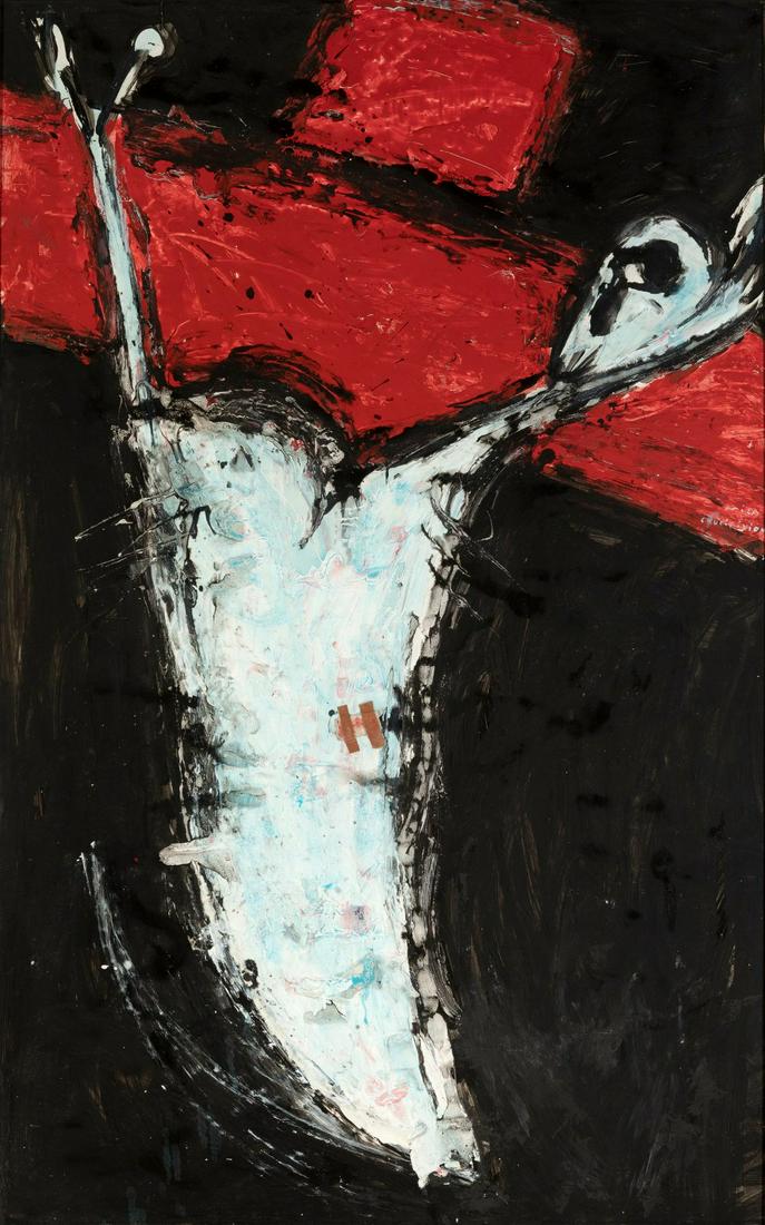 VICTOR MIRA (Zaragoza, 1949 - Munich, 2003). "Crucifixion", 1989. Oil and collage on laid paper (1 of 6)