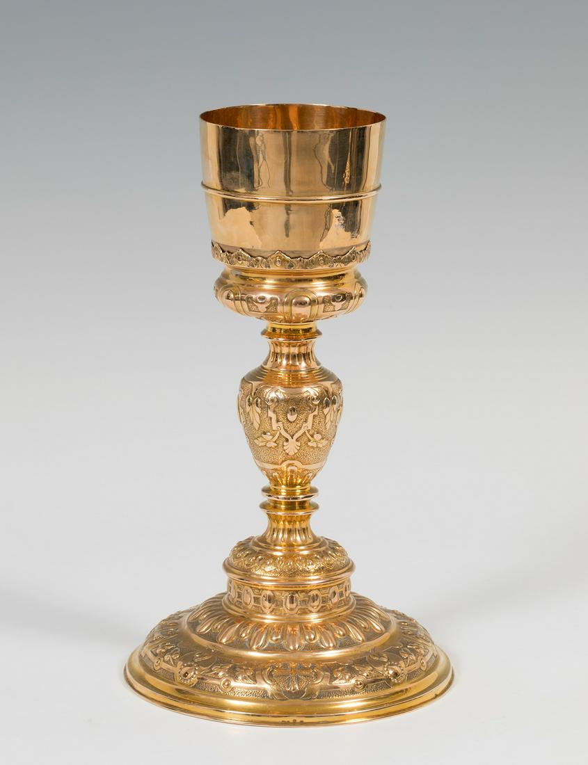 Chalice in gilded silver. S XX. Silversmith marks. Anjuiza. Vergara silversmith. Smooth goblet, (1 of 7)