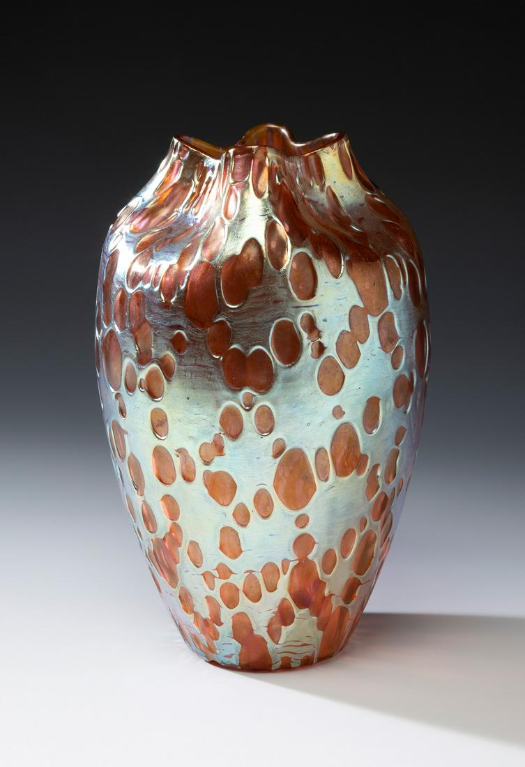 Jugendstil LOETZ vase; Austria, ca. 1900. Iridescent blown glass. An iridescent blown glass goblet (1 of 4)