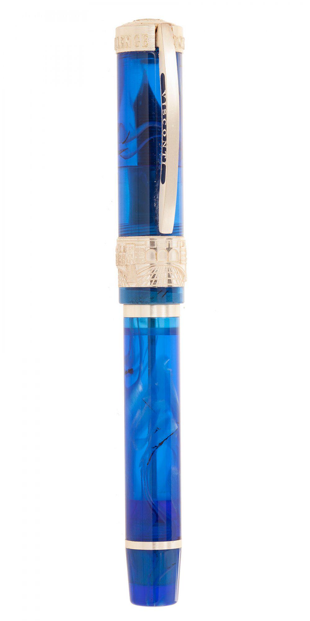 "VISCONTI" FOUNTAIN PEN, PONTE VECCHIO LIMITED EDITION. Blue resin body and sterling silver trim. (1 of 3)