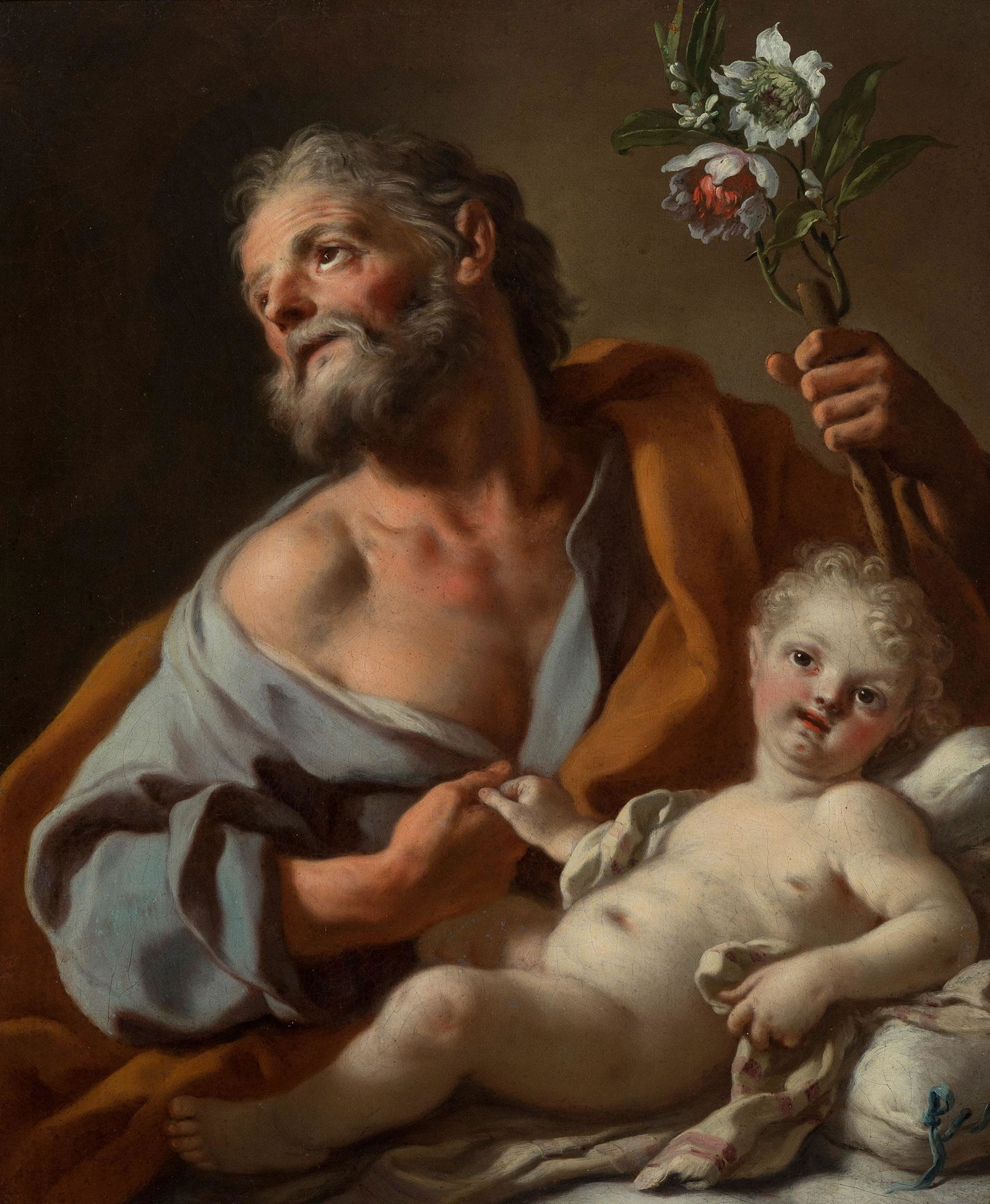 Italian school of the 18th century. Attributed to FRANCESCO DE MURA (Naples 1696 -1782). "Saint: Italian school of the 18th century. Attributed to FRANCESCO DE MURA (Naples 1696 -1782). "Saint Joseph with Child". Oil on canvas. Measurements: 75 x 63 cm; 93 x 81 cm (frame). Image of devotional cha