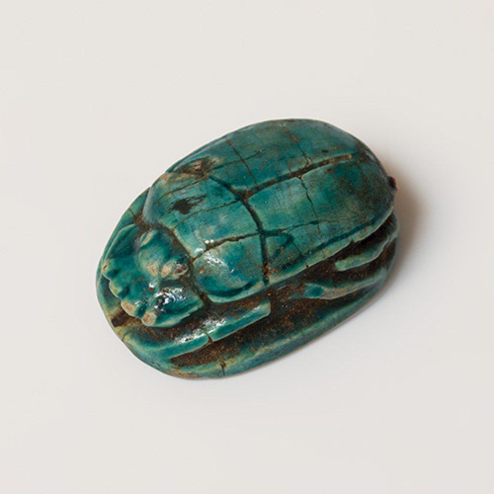 Ancient Egyptian scarab, joint reign of Hatshepsut and Thutmose III, ca. 1479-1458 BC. Glazed (1 of 3)