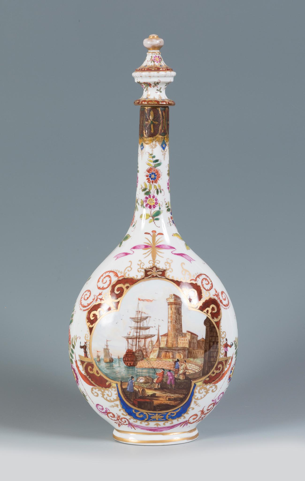 German bottle, mid-19th century.  Enamelled porcelain.  With stamp on the base manufactured by (1 of 3)