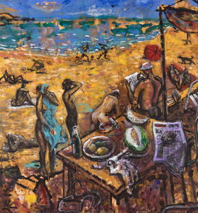 XANO ARMENTER (Las Palmas de Gran Canaria, 1956). "Mallorca Beach, Platja Bon Any", 1989. Acrylic on: XANO ARMENTER (Las Palmas de Gran Canaria, 1956). "Mallorca Beach, Platja Bon Any", 1989. Acrylic on canvas. Signed and dated in the lower right-hand margin. Sizes: 185 x 175 cm; 188 x 178 cm (frame).