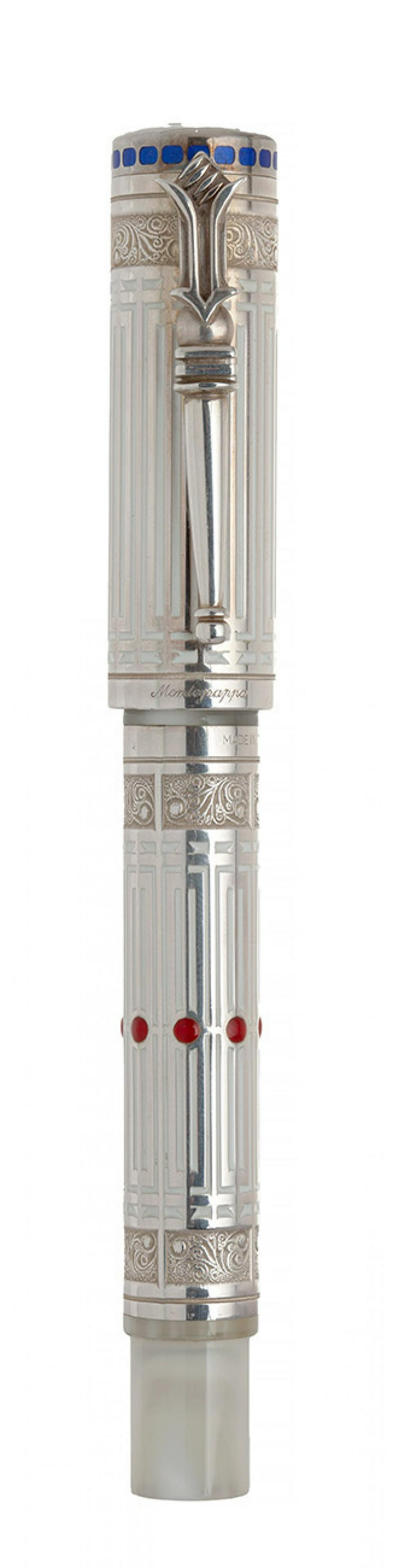MONTEGRAPPA WHITE NIGHTS FOUNTAIN PEN. Silver body engraved in bas-relief and enamel in shades of (1 of 4)