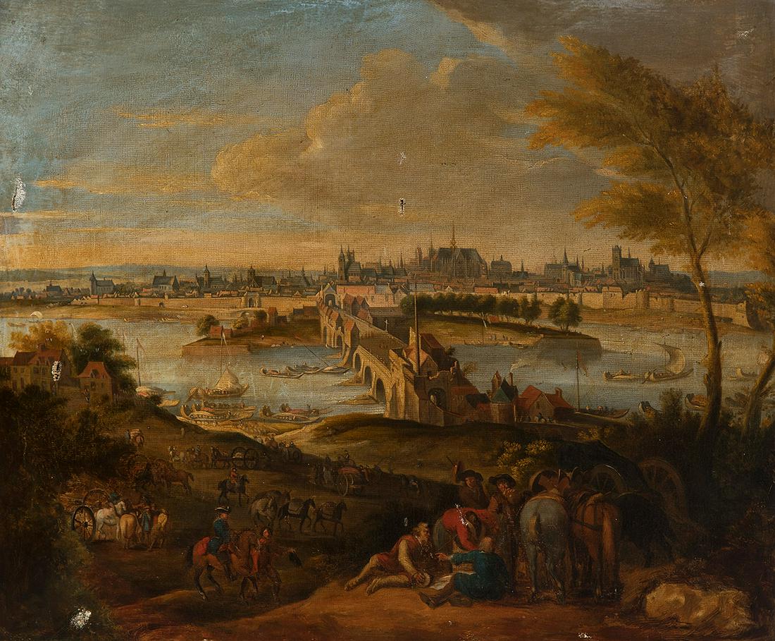 19th century school, following 17th century Flemish models.  "City View".  Oil on canvas.  The (1 of 7)