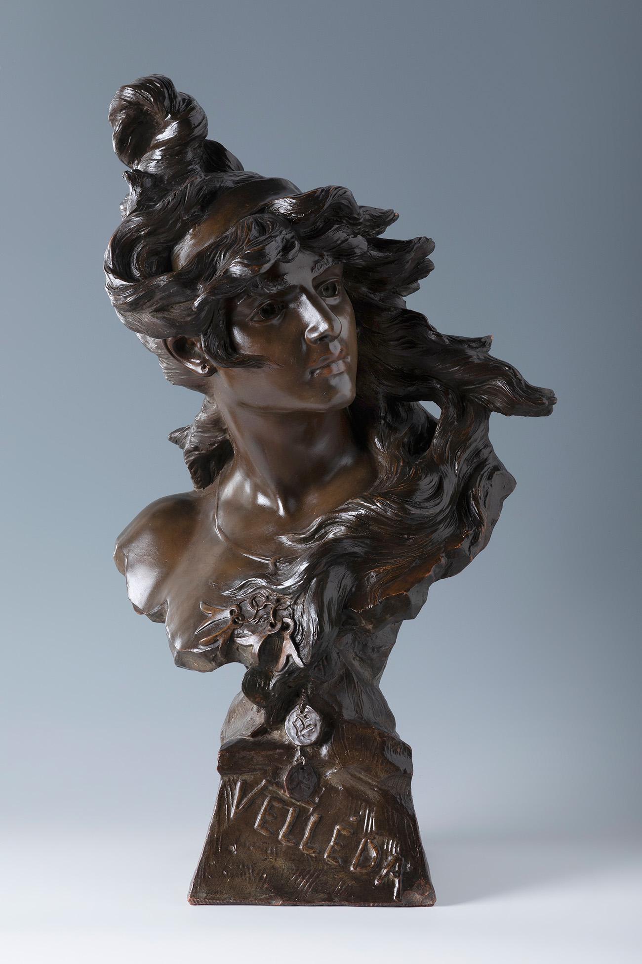 JEAN FORETAY (Morgues, Switzerland 1861-1944) Bust, Art Nouveau, ca. 1910. Patinated terracotta. (1 of 4)