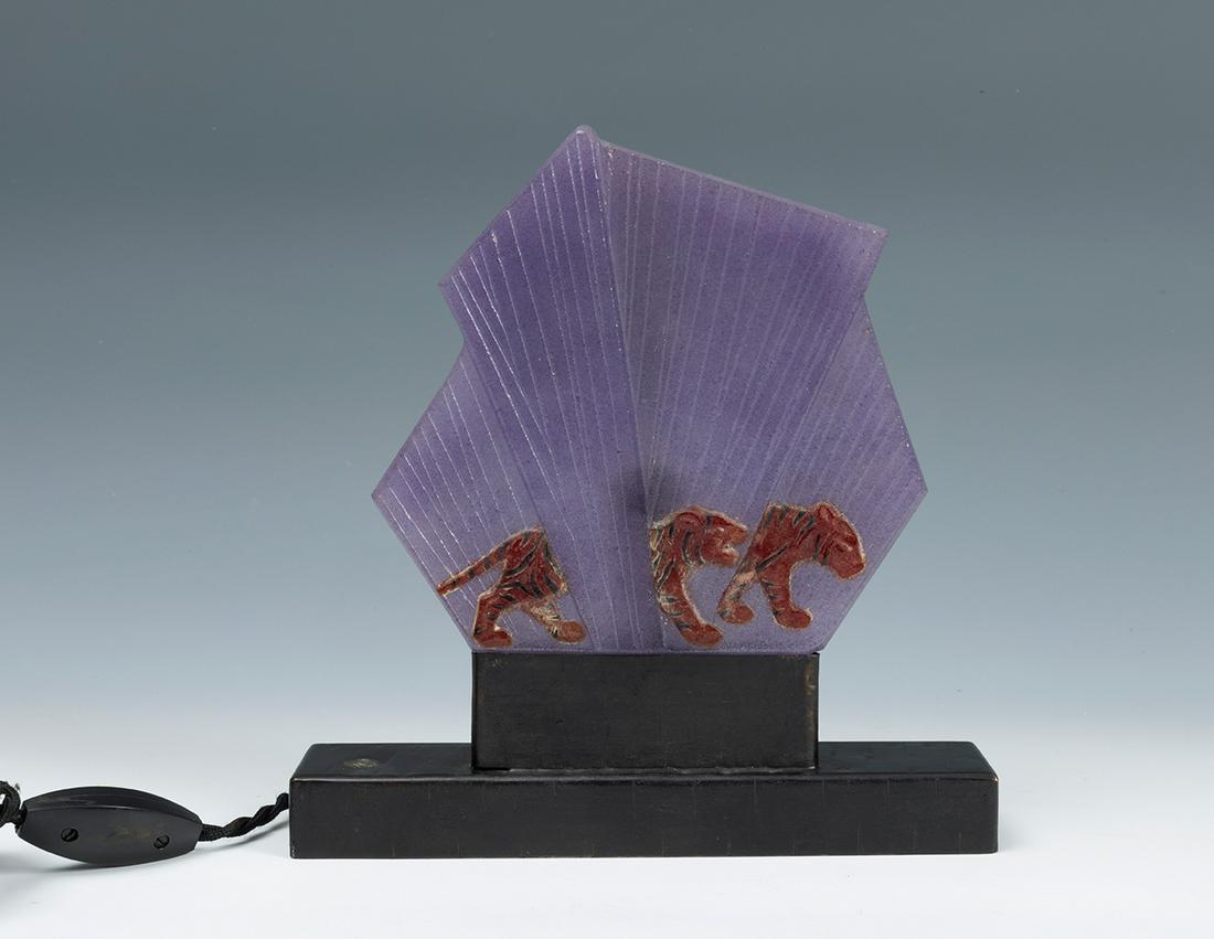 GABRIEL ARGY-ROUSSEAU (Francia, 1885 - 1953). "LÃ¡mpara Tigre", ca. 1925. Pasta de vidrio. Metal (1 of 4)