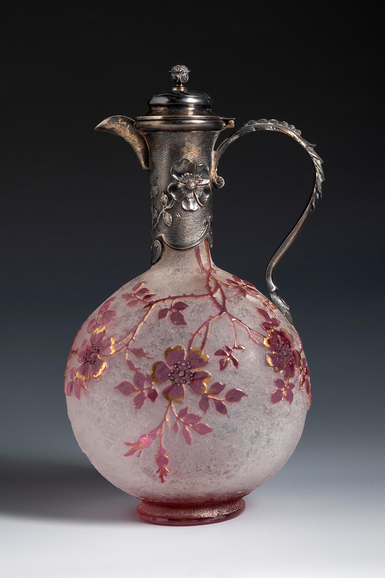 DAUM-Nancy. France, ca. 1900. Art Nouveau jug.  Blown and enamelled glass. Signed on the reverse (1 of 6)