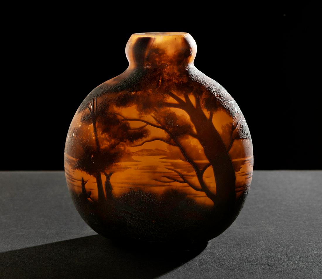 MULLER FRÃˆRES; France, ca. 1910. Art Nouveau vase. Acid-etched cameo glass.  Signed "Muller FrÃ¨res (1 of 5)