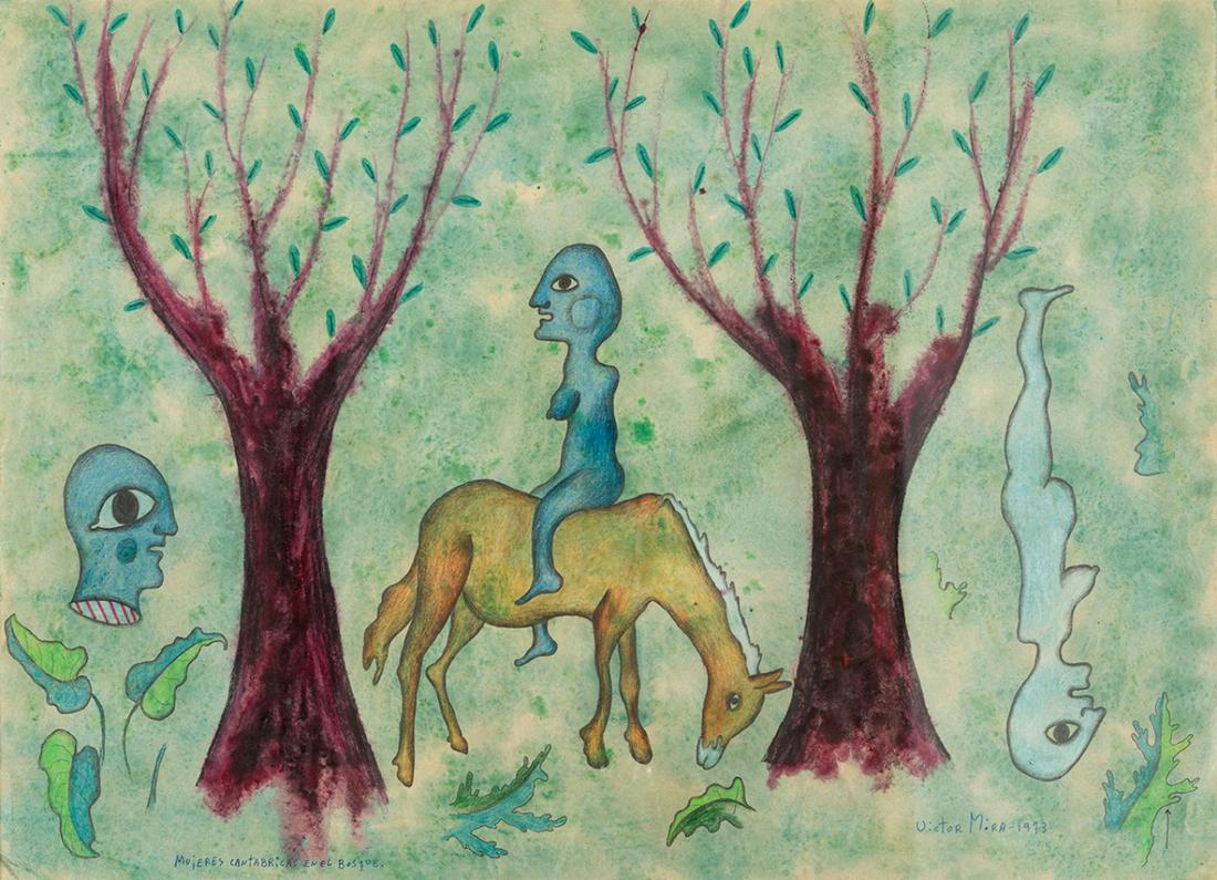 VICTOR MIRA (Zaragoza, 1949 - Munich, 2003). "Cantabrian Women in the Forest". 1973. Mixed media on (1 of 4)