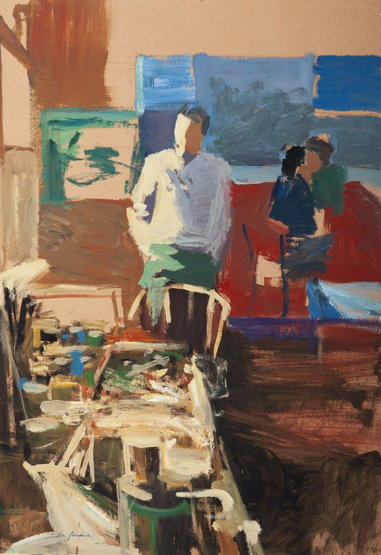 LUIS FERNÃNDEZ (Asturias, 1957) "Taller del artista". Ã“leo sobre papel Kraft adherido a tabla. (1 of 4)