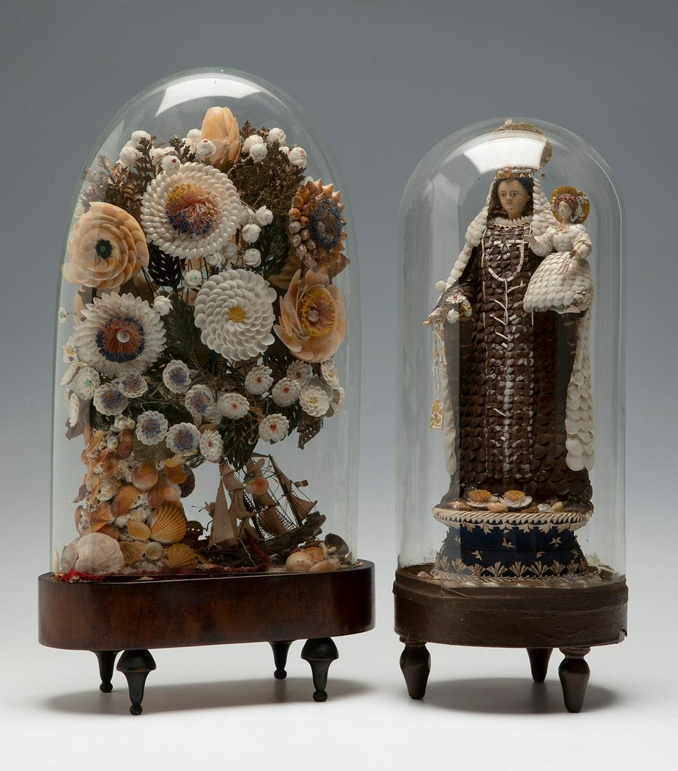 Two Elizabethan lanterns. Spain, 19th century. "Floral composition with boats" and "Virgin and (1 of 4)