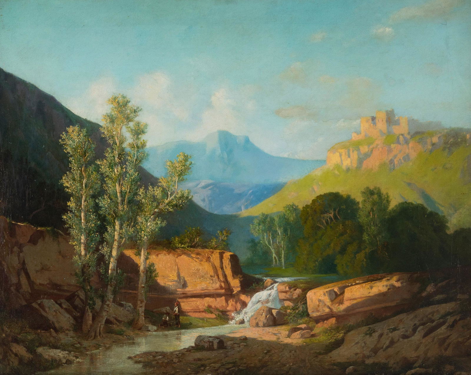 LLUIS RIGALT I FARRIOLS (Barcelona, 1814 - 1894). "Landscape with figures".  Oil on canvas.  Signed (1 of 4)