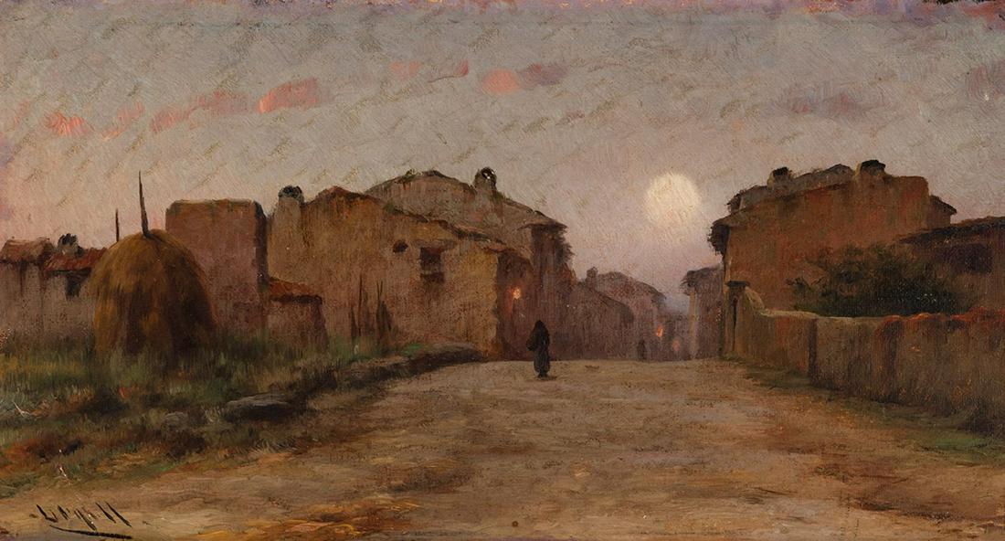 MODEST URGELL INGLADA (Barcelona, 1839 - 1919). "Rural Landscape with a Figure.  Oil on panel. (1 of 4)