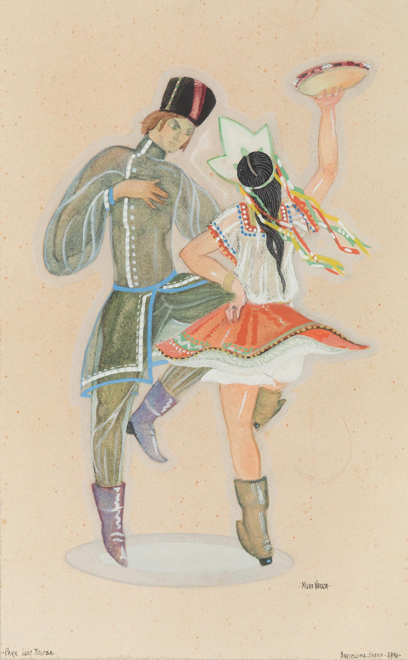 LEOCADIO MURO URRIZA (Pamplona 1897-1987). "Dancers" 1930. Mixed media on paper. Signed, dated and (1 of 3)