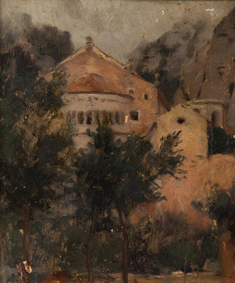 Catalan school of the 19th century.  "Monastery".  Oil on cardboard. (1 of 3)