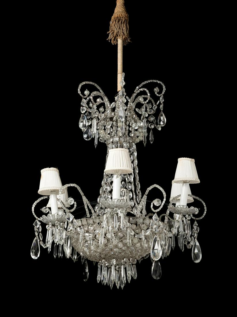 French style Louis XVI ceiling lamp. First half of the 20th century. Carved glass and metal. In need (1 of 5)
