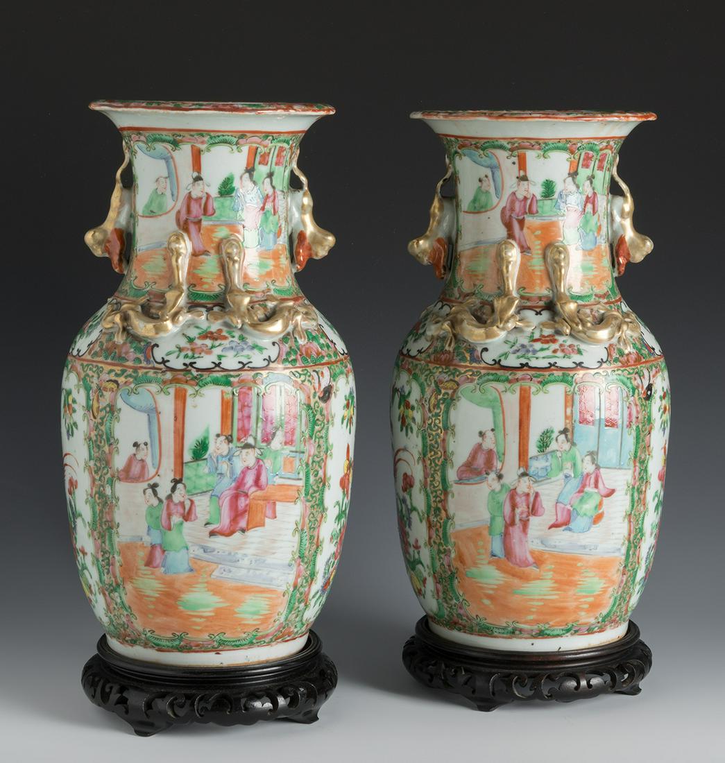 Pair of Chinese Canton vases, late 19th century.  Enamelled porcelain. (1 of 3)
