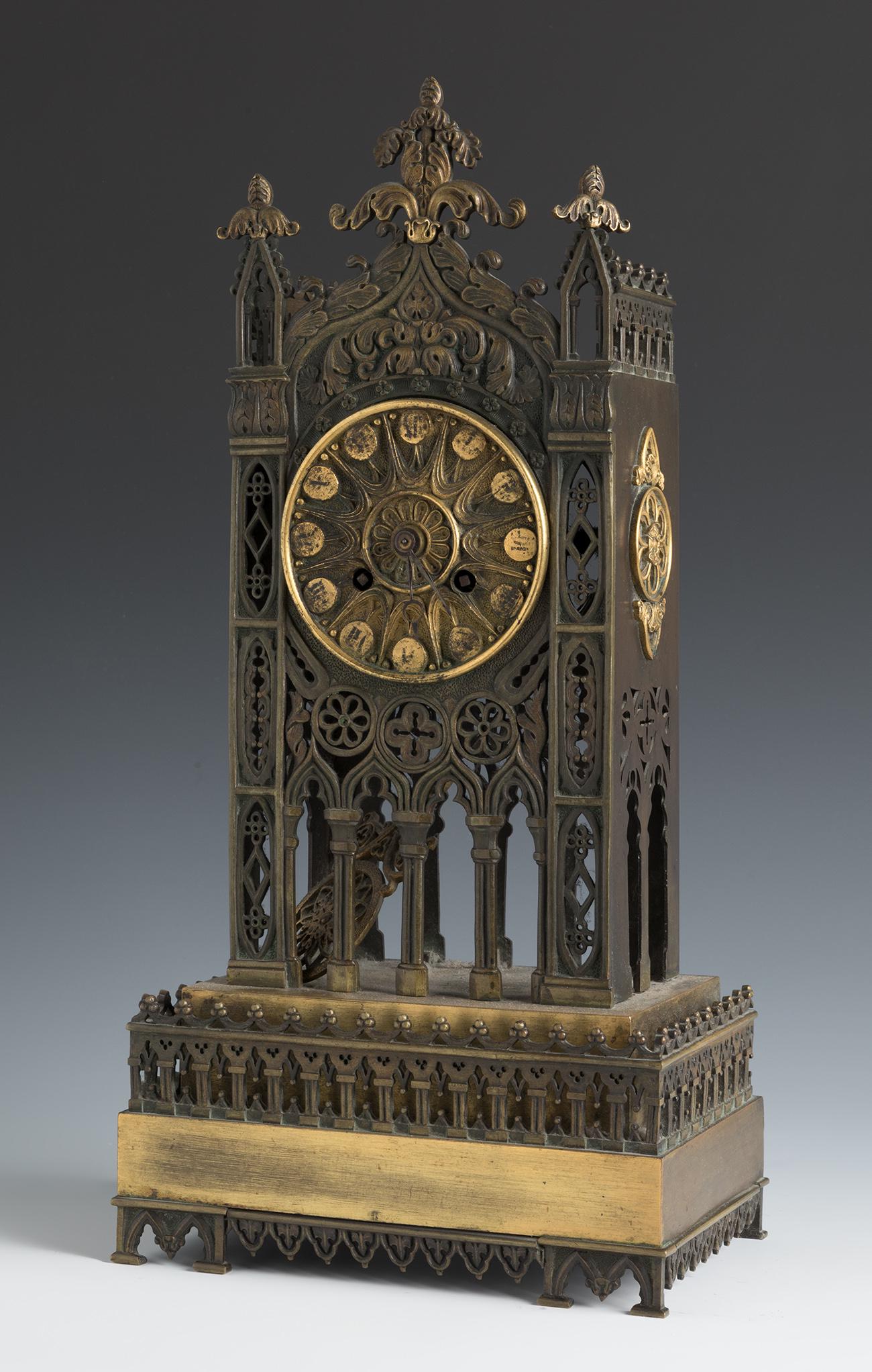 Neo-Gothic clock, 19th century. Patinated and gilded bronze. The machinery needs to be repaired. The (1 of 5)