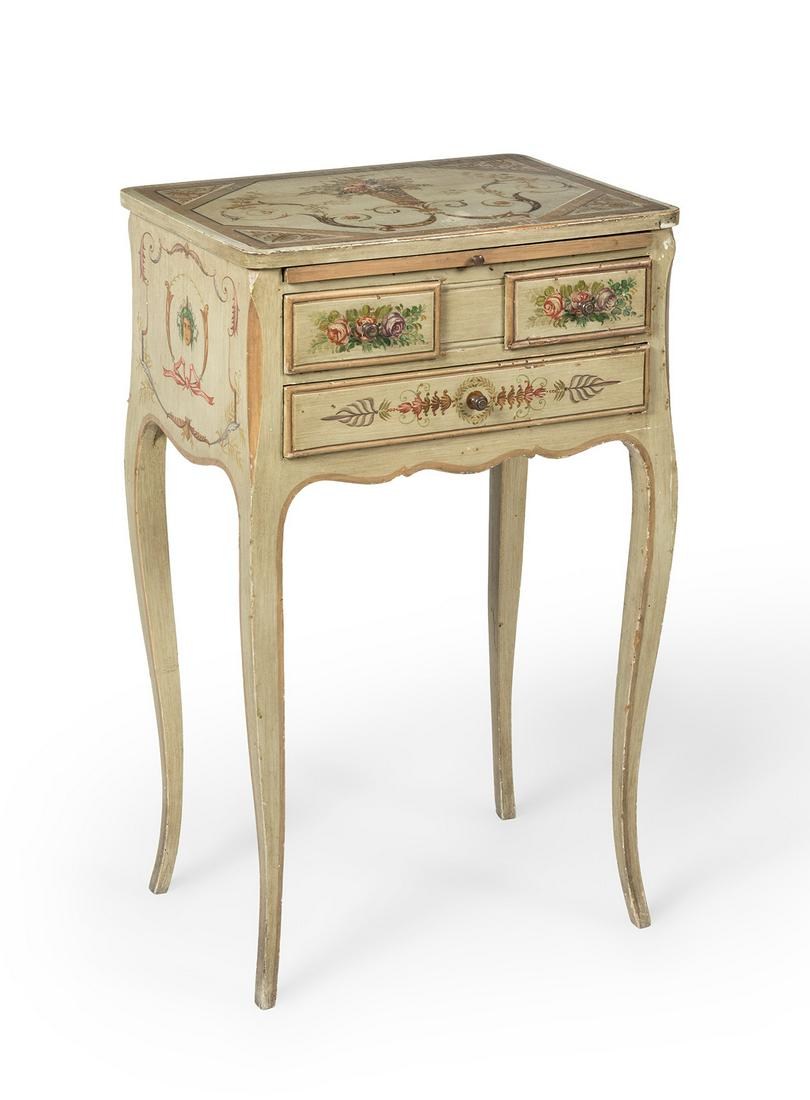 Small French style Louis XV side cabinet, early 20th century.  Polychromed wood.  It has slight (1 of 4)