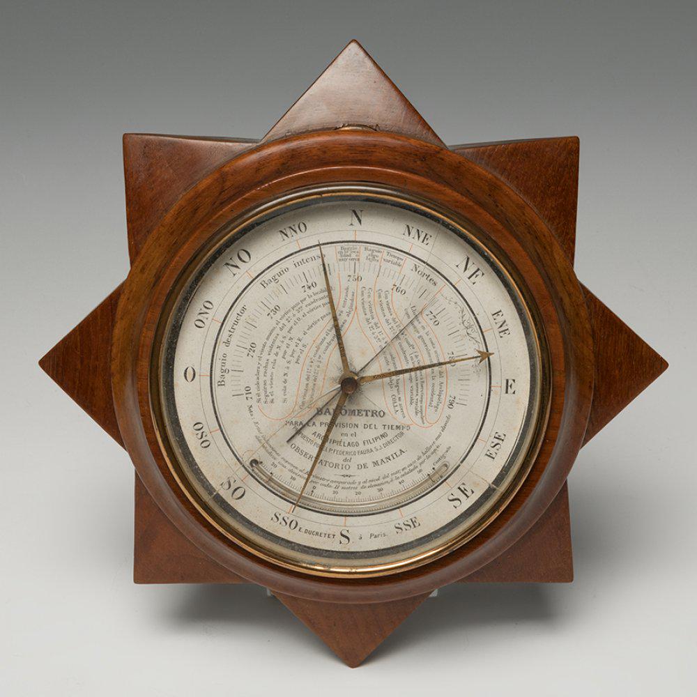 Barometer. France, 19th century.  Mahogany wood structure.  The glass is broken. (1 of 4)