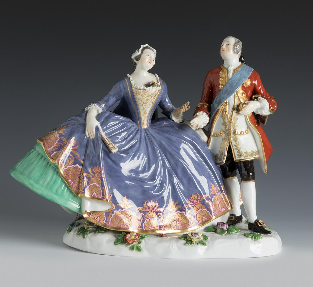 Sculptural group MEISSEN MANUFACTURE. Germany, 19th century.  "Gallant scene".  Enamelled porcelain. (1 of 3)