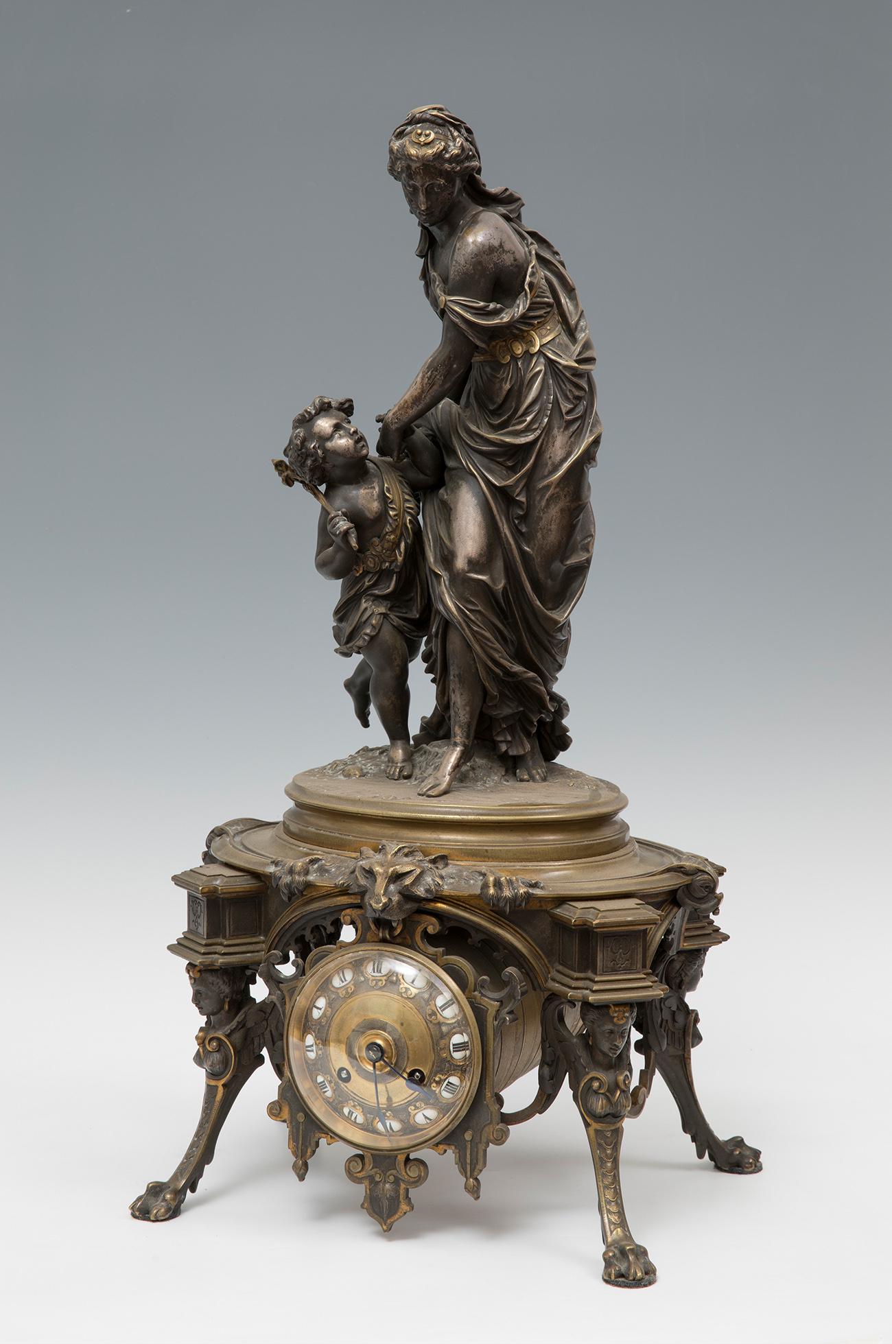 Napoleon III period clock; Paris XIX century. Gilt bronze and partially silver. Presents stamp on (1 of 7)