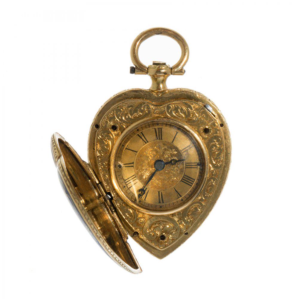Women's pocket watch in 18K yellow gold. Cilindre Huit.  Mid-19th century. Heart-shaped model in (1 of 5)