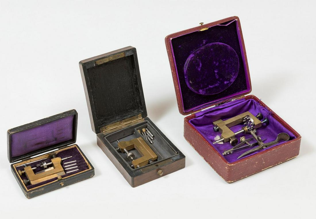 Set of three utensils; 19th century. Original cases preserved. (1 of 4)