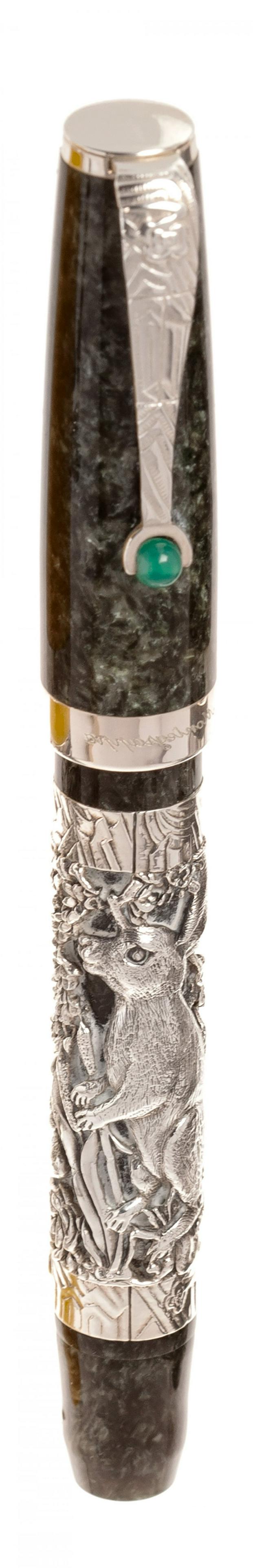 MONTEGRAPPA â€œZODIACâ€ FOUNTAIN PEN. Green resin body with silver case with Rabbit. Limited (1 of 3)