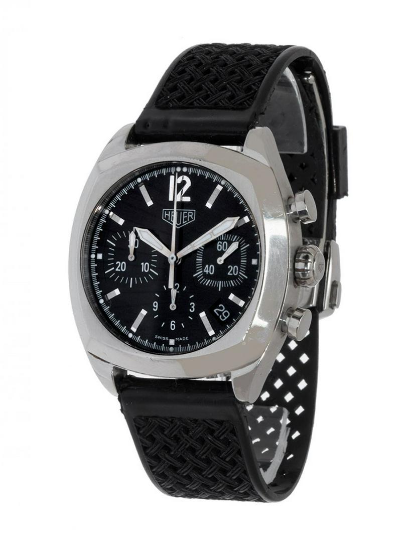TAGHEUER Monza watch ref. CR2110, for men/Unisex. Stainless steel case.Automatic chronograph: TAGHEUER Monza watch ref. CR2110, for men/Unisex. Stainless steel case. Circular black dial. Applied, luminescent, applied lines display combined with Arabic numerals at 12 o'clock and 6 o'clock. Swor