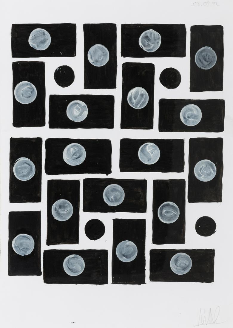 MIGUEL ÃNGEL CAMPANO (Madrid, 1948 - 2018). Untitled, 1992. Oil on paper. Signed in the lower right: MIGUEL ÃNGEL CAMPANO (Madrid, 1948 - 2018). Untitled, 1992. Oil on paper. Signed in the lower right corner and dated in the upper right corner. Size: 41 x 29 cm; 52,5 x 41 cm (frame). Miguel Ãngel C