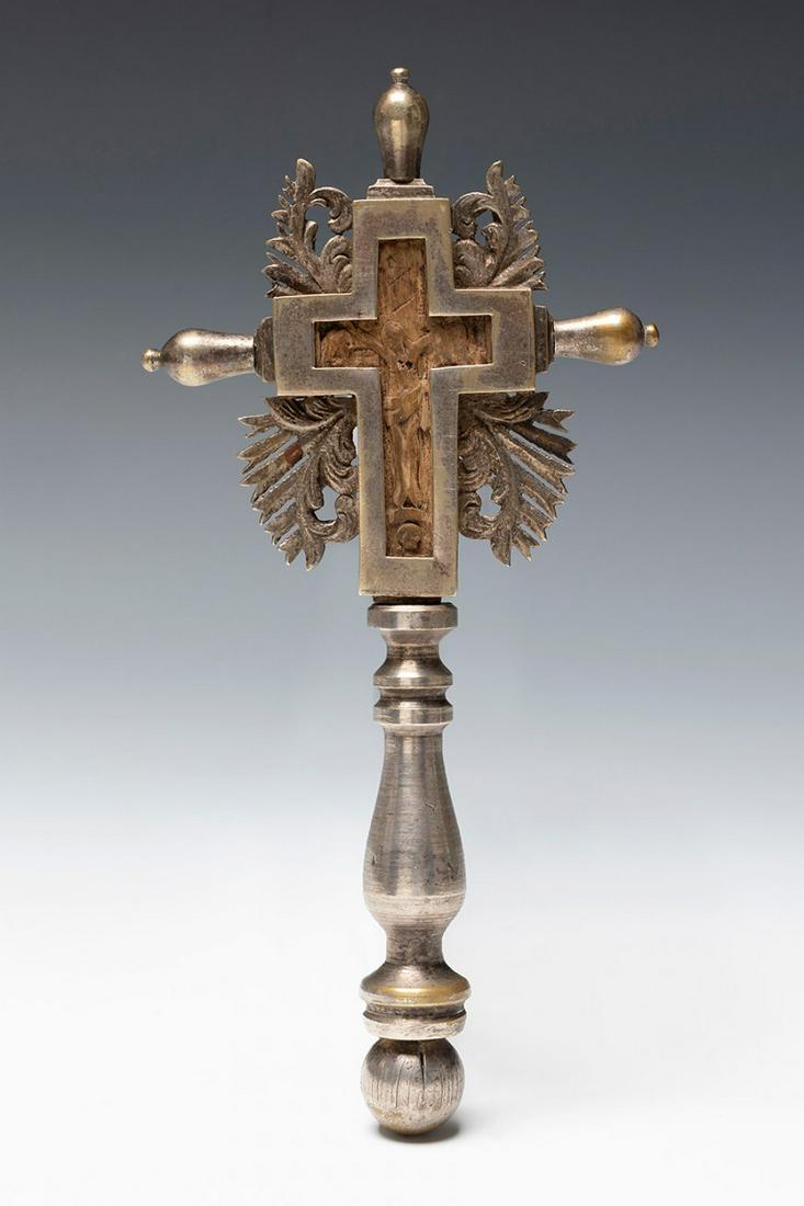 Post-Byzantine Orthodox cross, Mount Athos, 17th century. Cedar wood. In the 19th century it was (1 of 3)