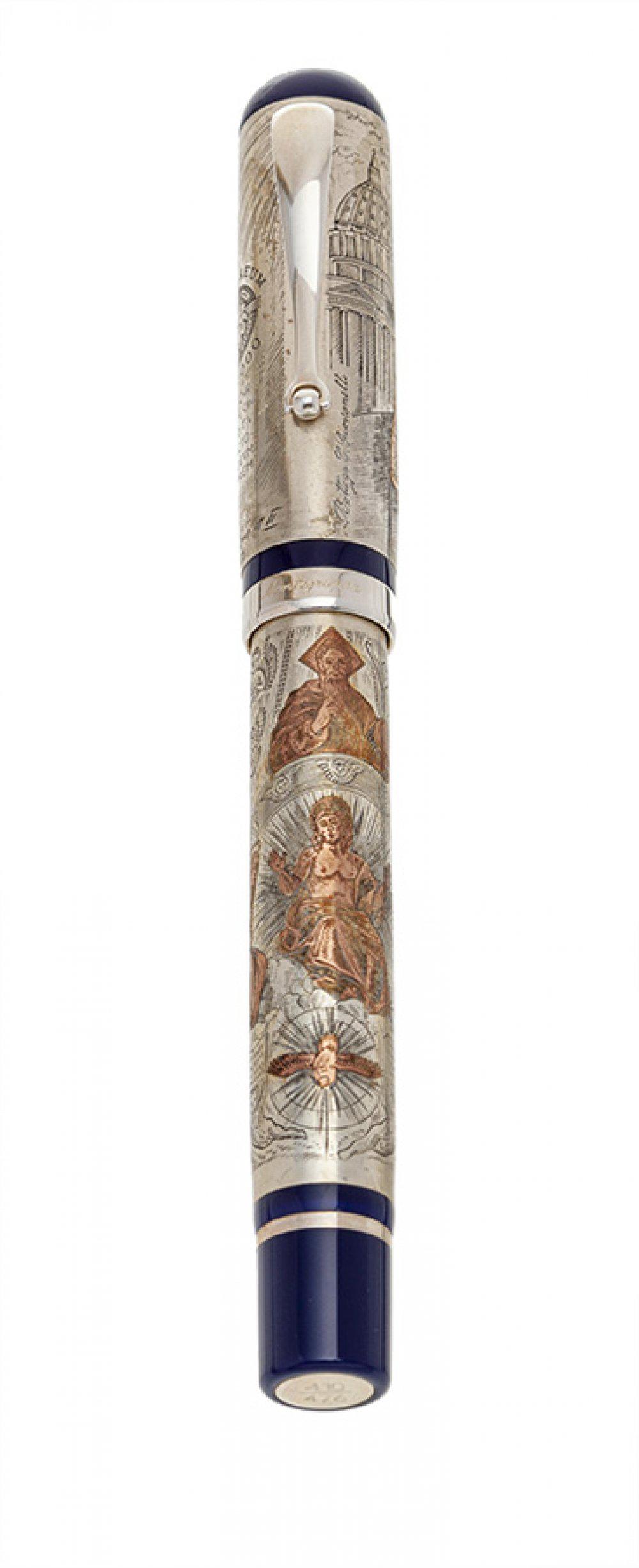 MONTEGRAPPA FOUNTAIN PEN â€œVATICAN PAPALâ€. Body in embossed silver and rose gold- Limited (1 of 3)