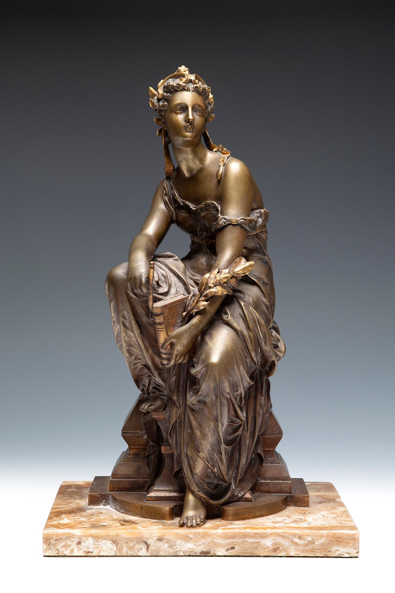 EUTROPE BOURET (Paris, 1833 - 1906). "Allegory of History". Bronze sculpture and onyx base. Signed. (1 of 6)