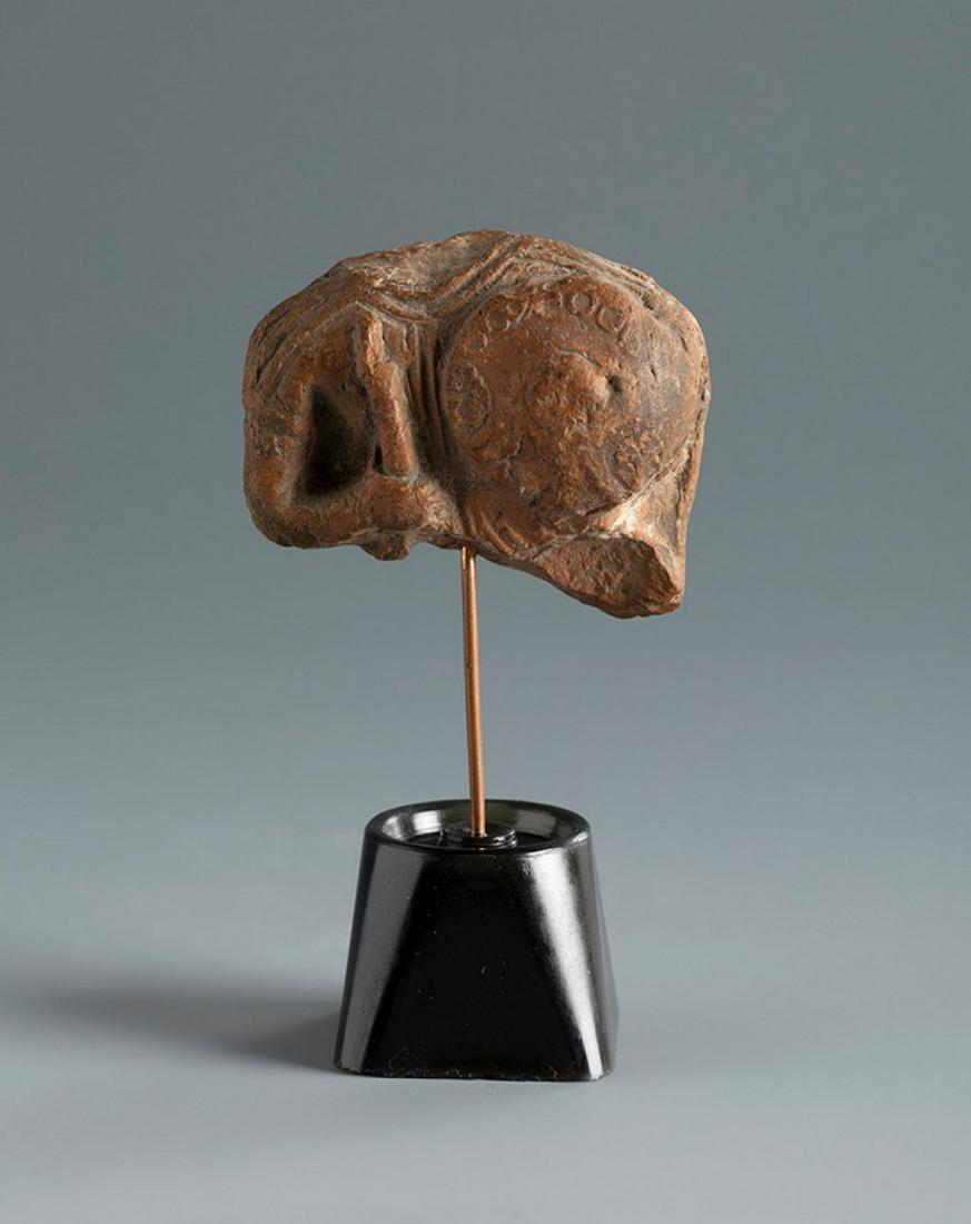 Torso of a warrior with shield. Smyrna, 4th-3rd century BC. Terracotta.: Torso of a warrior with shield. Smyrna, 4th-3rd century BC. Terracotta. Provenance: Smyrna, 1895-1905. Collection Paul Gaudin (Paris 1858-1921 Versailles), archaeologist, engineer and great patron of