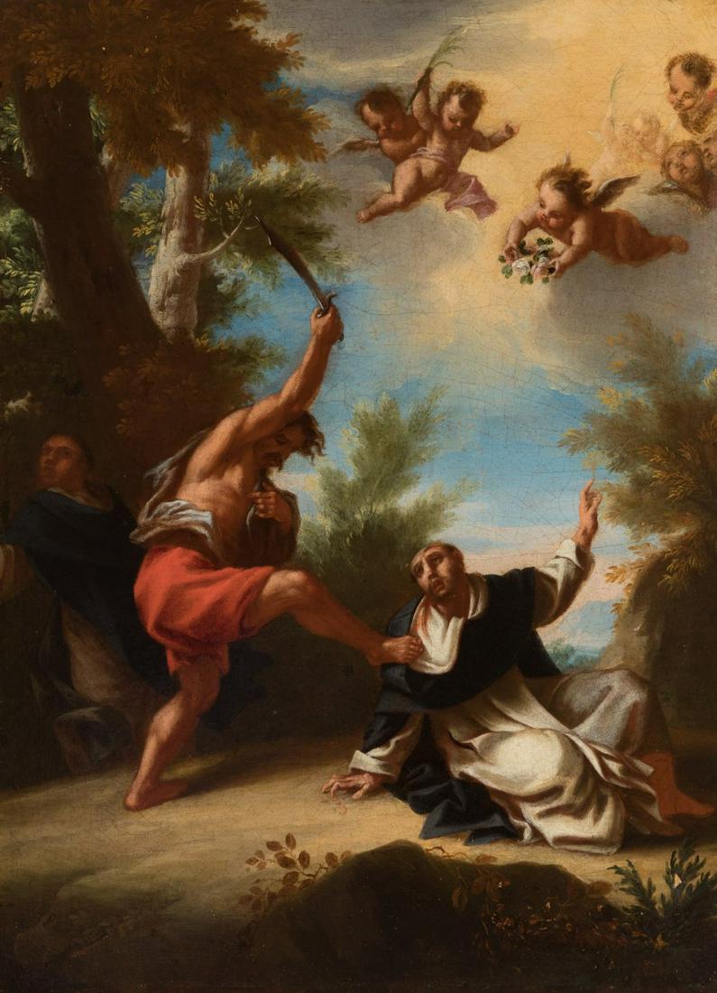 Italian school; century XVIII. "The martyrdom of Saint Peter of Verona". Oil on canvas. Relined. (1 of 4)