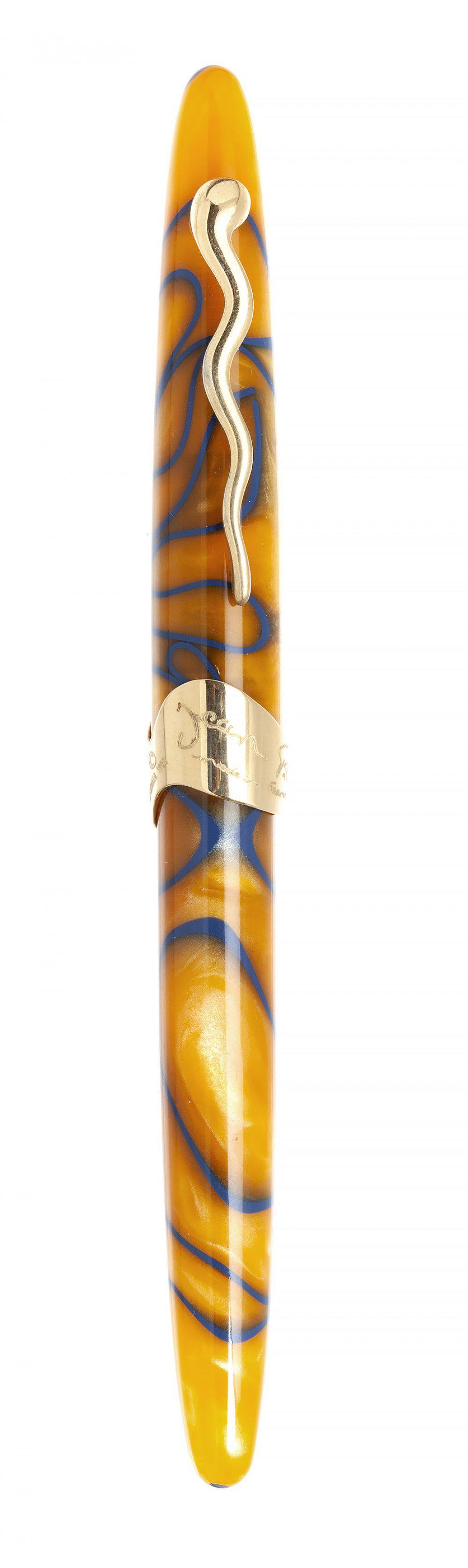 JEAN PIERRE LEPINE â€œSAMBA MODELâ€ FOUNTAIN PEN.. Orange and blue resin body with gold details. (1 of 4)