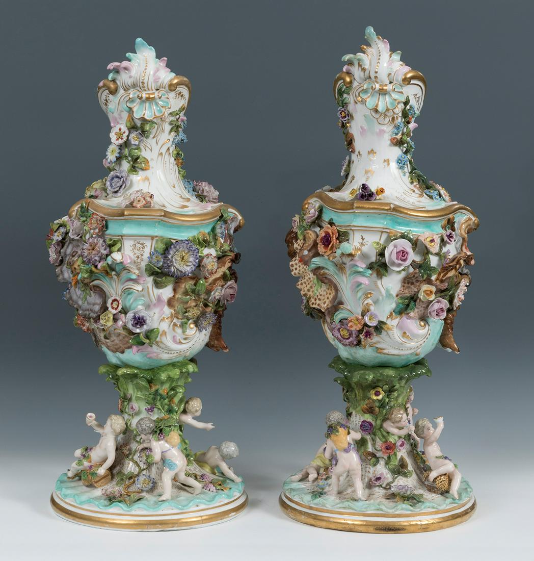 Pair of vases from the MEISSEN MANUFACTURE. Germany, 19th century. Enamelled porcelain. With mark. (1 of 7)