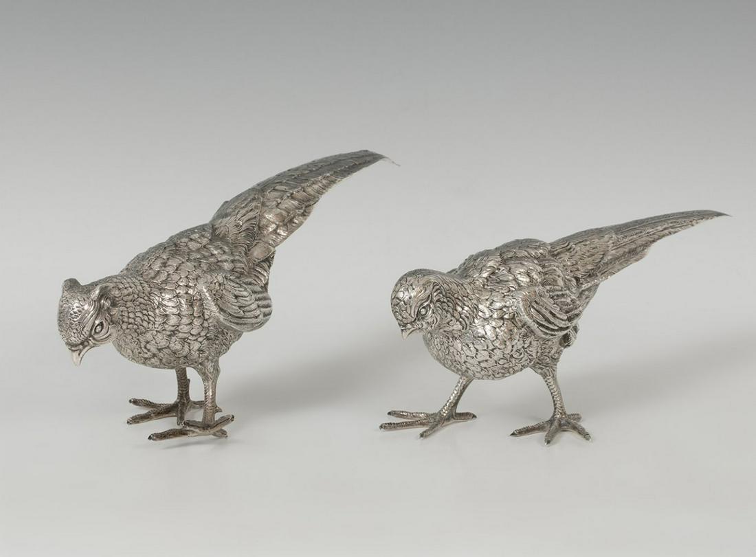 Pair of birds. Mid-twentieth century.  In silver. Weight: 1.350 kg. (1 of 4)