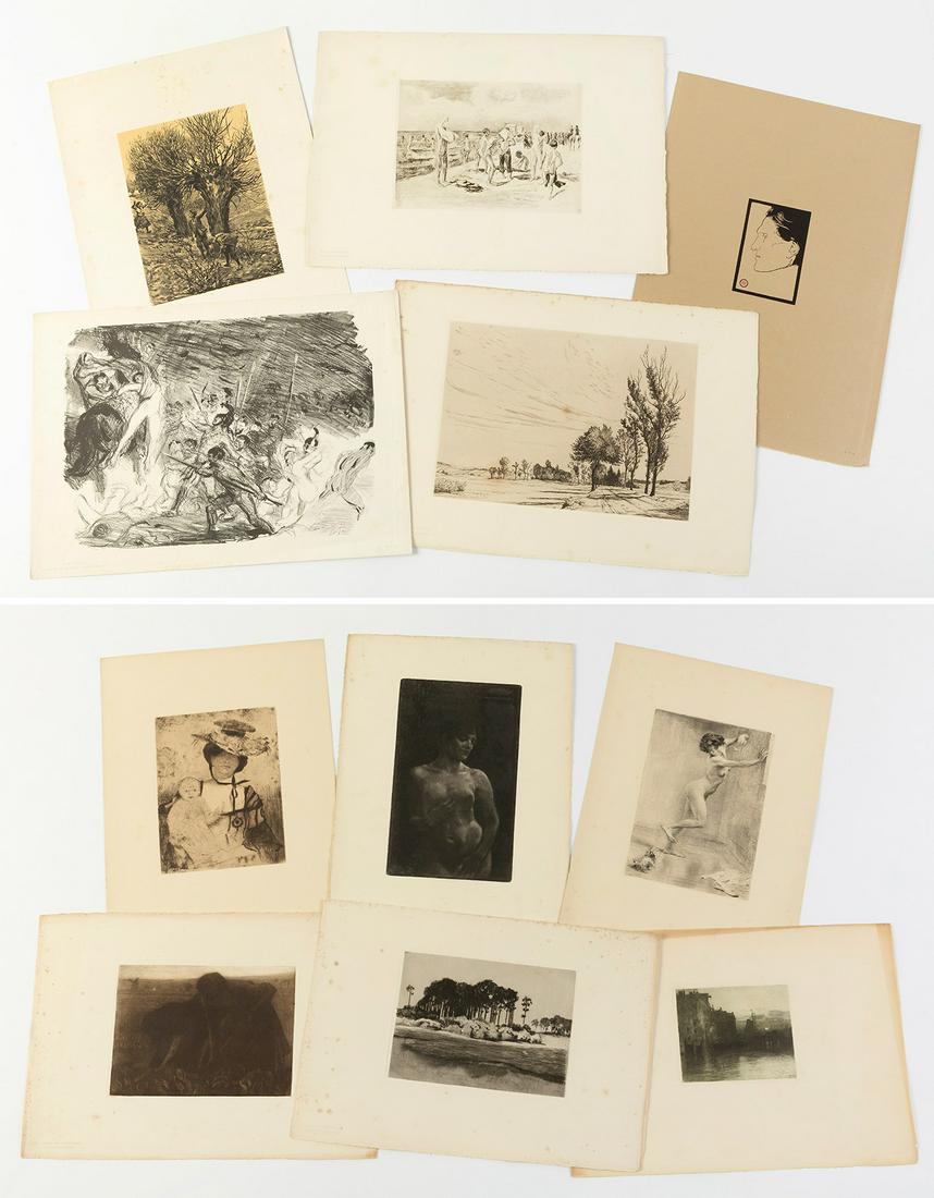 MAX LIEBERMANN (1847-1935), MAX KLINGER (1857-1920), HANS HERMAN (1858-1942) and others. "Deutscher: MAX LIEBERMANN (1847-1935), MAX KLINGER (1857-1920), HANS HERMAN (1858-1942) and others. "Deutscher Kunstverein Vereinsgabe. Berlin, 1904-1905. Folder with seven engravings and four lithographs by var