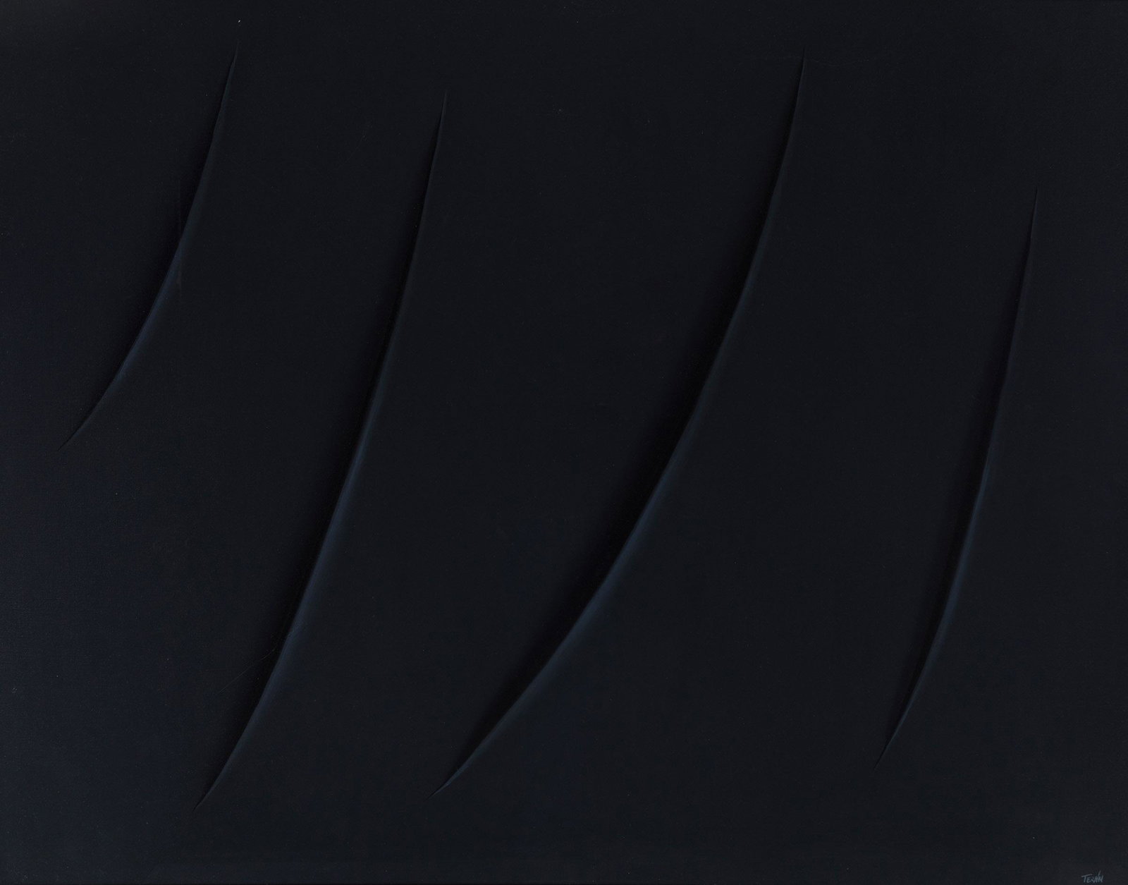 MANUEL TERAN (Chile, 1974). â€œEclectic (Lucio Fontana)â€. Tribute to the Geniuses, 2021. Oil on: MANUEL TERÃN (Chile, 1974). "Eclectic (Lucio Fontana)". Tribute to the Geniuses, 2021. Oil on canvas. With painted crevices. Signed in the lower right corner. Signed, dated and titled on the back. Me