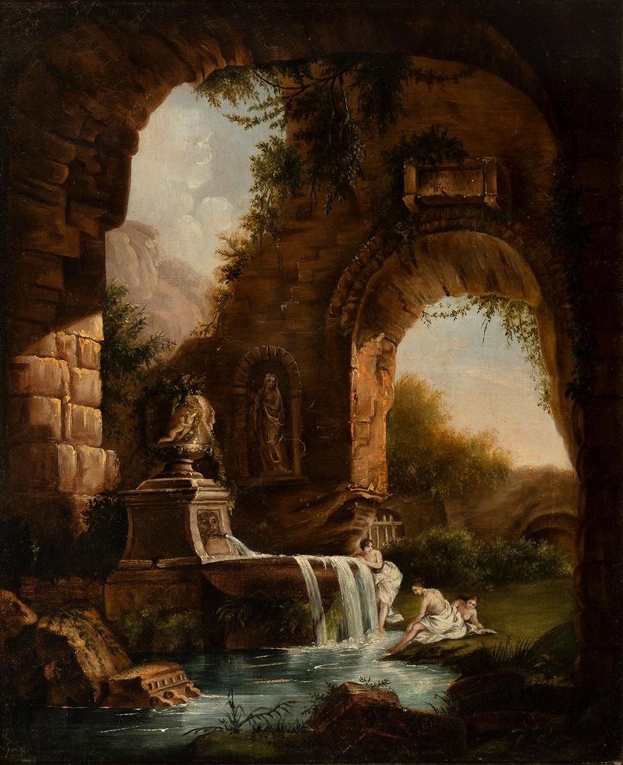 CONSUELO PERALTA DE RIEGO PICA (Puerto Rico, c. 1810-1875) "Bath Time", 1847. Oil on canvas. Signed (1 of 6)