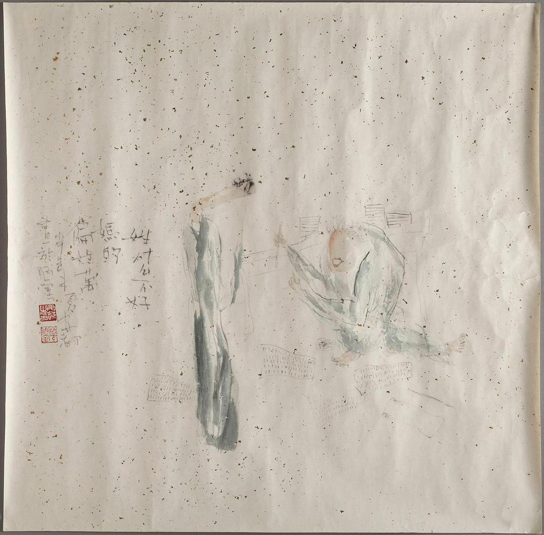 Chinese school of the 20th century. "Two characters in the office". Mixed media on paper. Signed on (1 of 5)