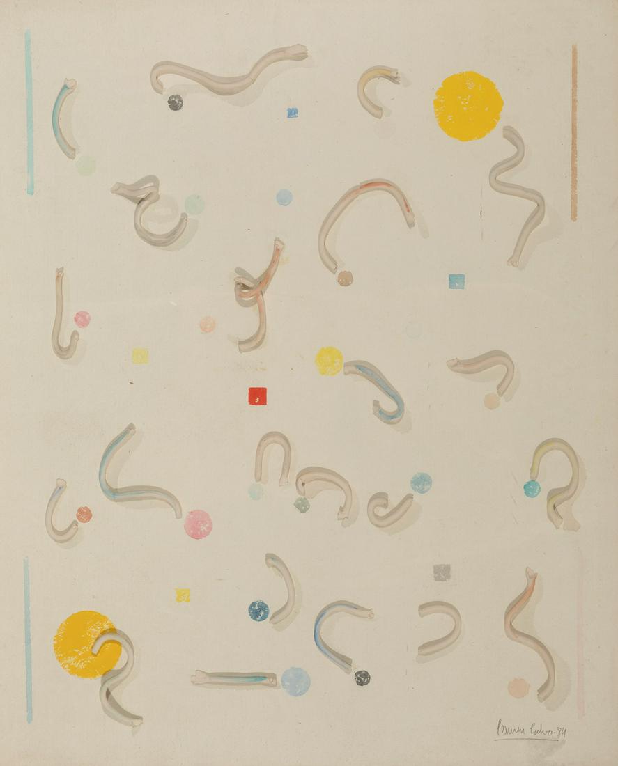 CARMEN CALVO (Valencia, 1950). Untitled, 1984. Mixed technique on paper. Signed and dated in the: CARMEN CALVO (Valencia, 1950). Untitled, 1984. Oil, terracotta and acrylic on paper. Signed and dated in the lower right corner. Provenance: private collection conceived since the 70s between London a