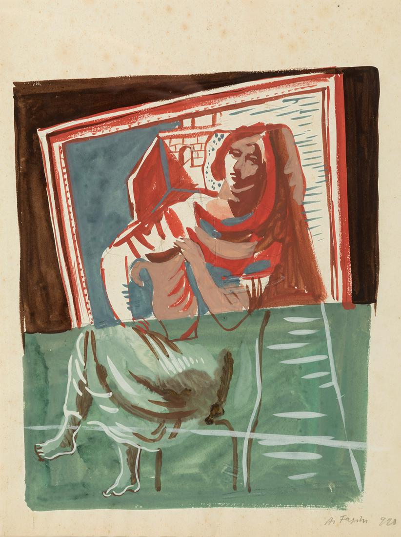 ALEXANDRE FASINI (Ukraine, 1893â€“1942). Untitled, 1921. Gouache on paper. Has rust spots. Signed (1 of 3)