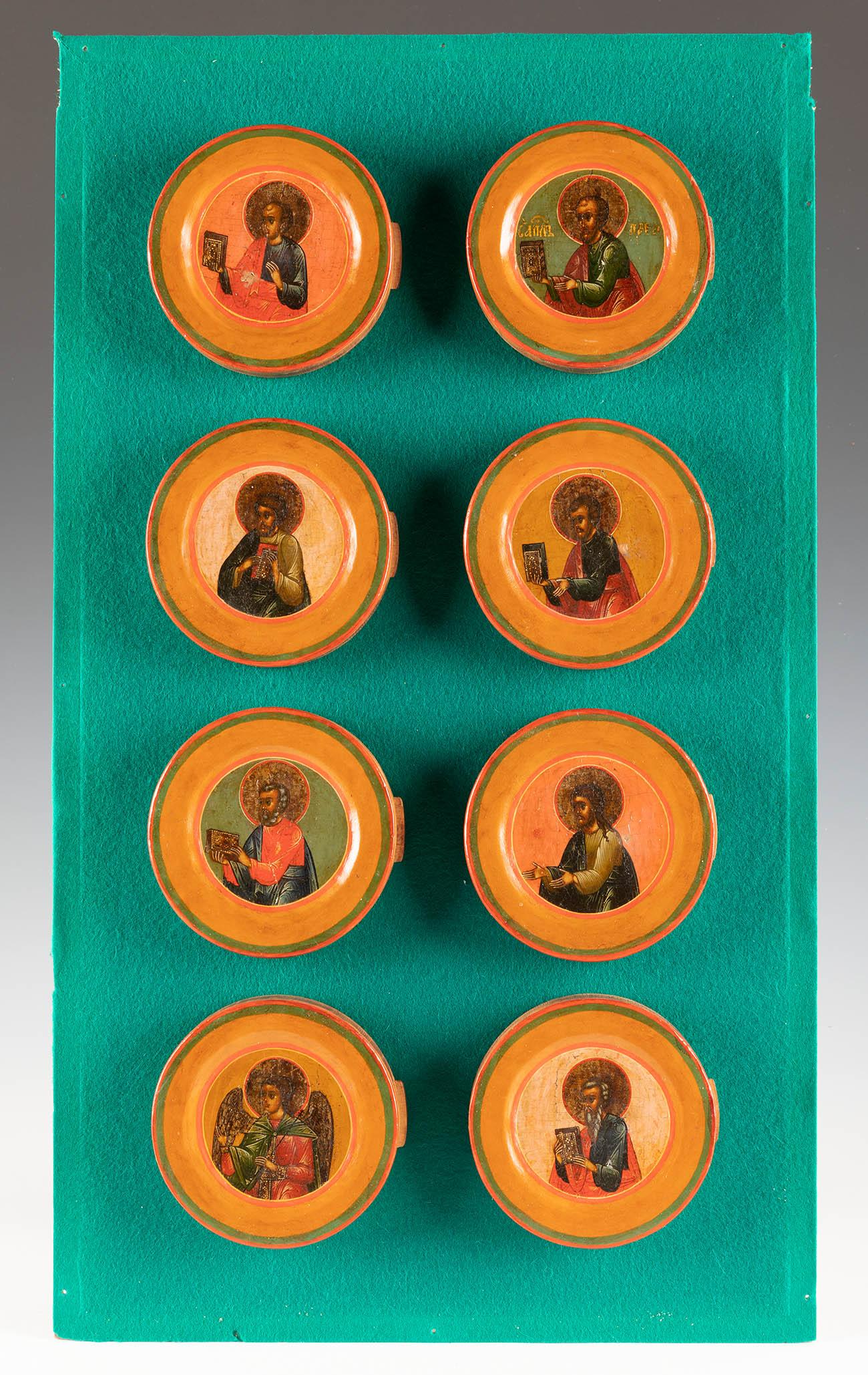 Russian school of the 19th century. "Decorative plates depicting eight saints". Tempera on ceramic. (1 of 7)