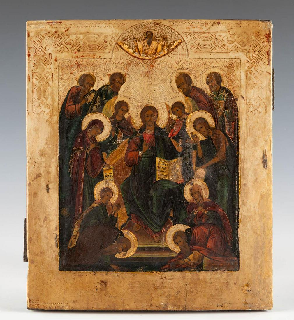 Russian icon of the 19th century. "Deésis with the allegory of the days of the week in the form (1 of 4)