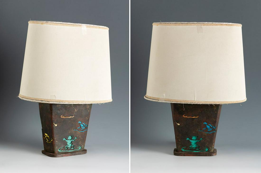 PERE COSP (Barcelona, 1907-2007). Wall or table lamp, 1948-1949. Rusty, perforated iron (decorated (1 of 4)